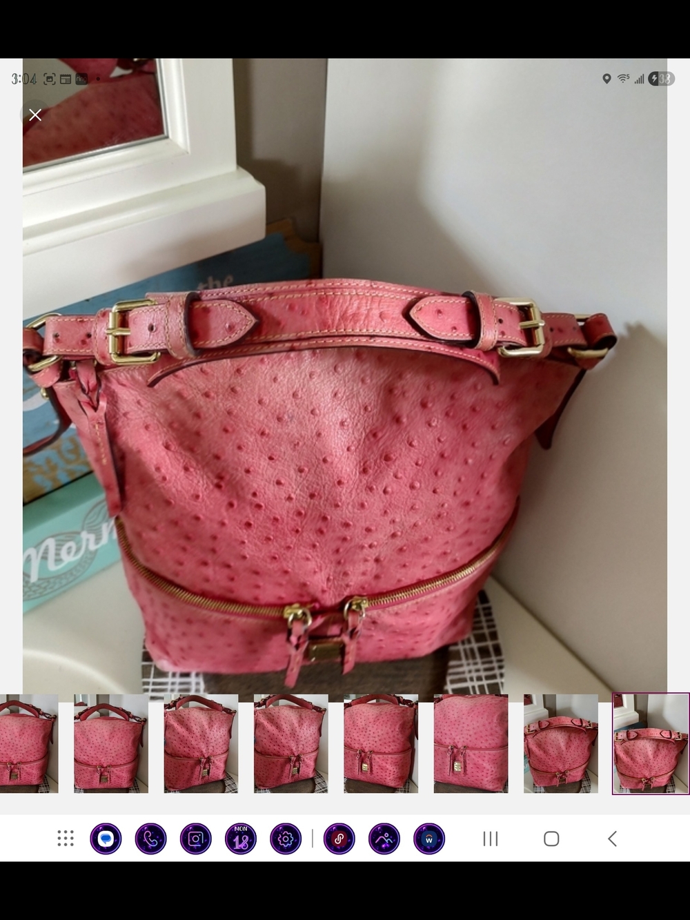 Dooney & Bourke Pink Ostrich-Textured Leather Bag - Picture 3 of 12